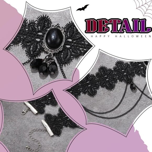 Stunning Black Lace Choker Necklace: Gothic Beaded Design for All Occasions - Picture 6 of 6